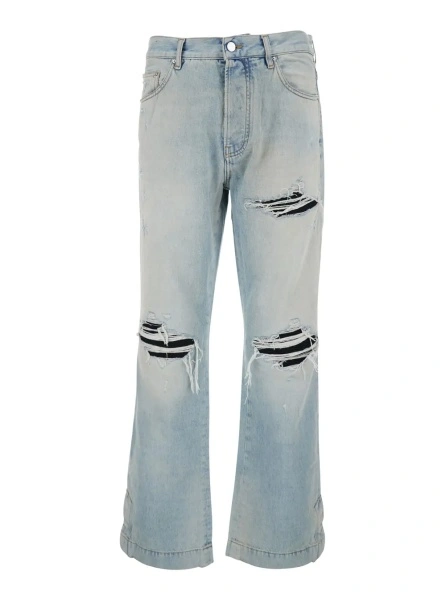 Blugi Men's Light Blue Denim Jeans with Ripped Details and Logo Patch on the Back