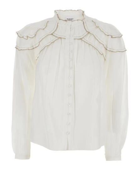 Bluza Blouse 'Christa' with high collar and long sleeves in cotton blend white women