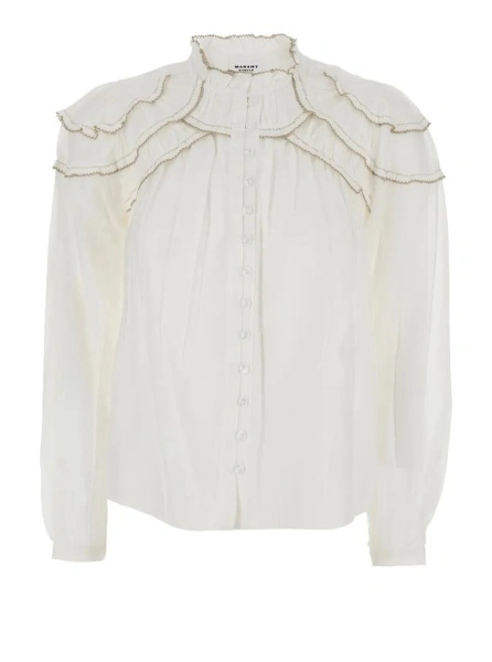 Bluza Blouse 'Christa' with high collar and long sleeves in cotton blend white women