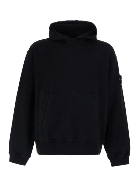 Bluza trening Black hoodie with fixed hood and logo patch on the sleeve in cotton for men