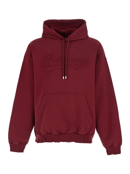 Bluza trening Red Hoodie with Drawstring Hood and Logo Lettering on the Front in Cotton for Men