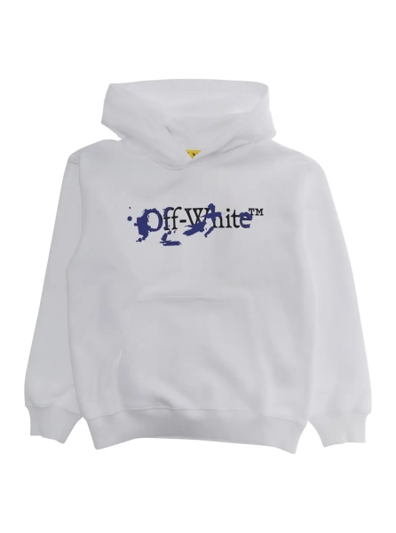 Bluze White Hoodie 'BIG BOOKISH SPLAT INK HOODIE' with Hood and Front Print Logo in Cotton Women