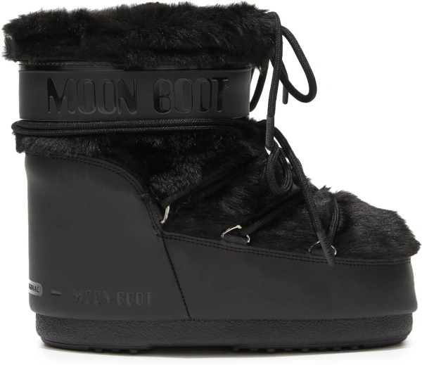Bocanci casual Moon Boot negri din blana artificiala