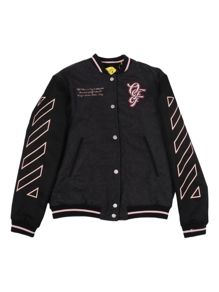 Bomber jacket Off-White gri din poliamida si lana