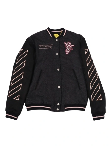 Bomber jacket Off-White gri din poliamida si lana