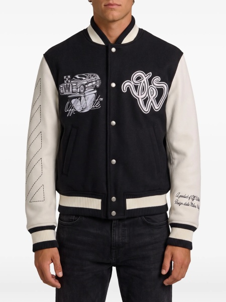 Bomber jacket Off-White neagra din lana si poliamida