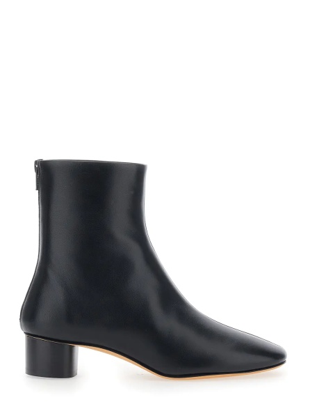 Botine 'Carole' Black Ankle Boots with Medium Block Heel in Leather for Women
