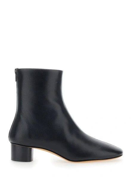 Botine 'Carole' Black Ankle Boots with Medium Block Heel in Leather for Women