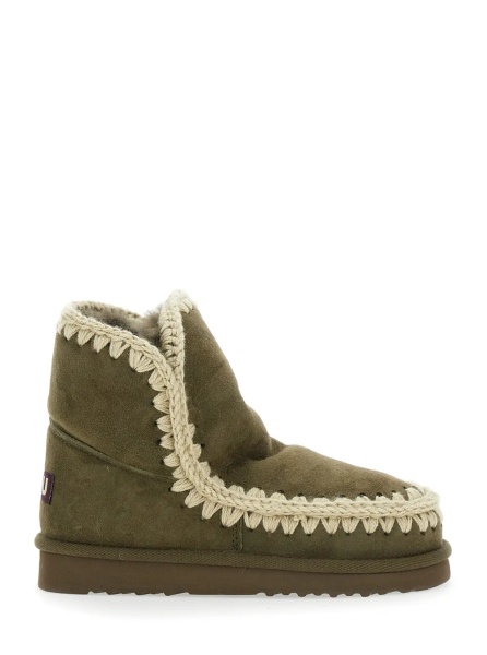 Botine 'Eskimo' Green Ankle Boots with Crochet Details and Logo Patch on the Rear in Suede Woman