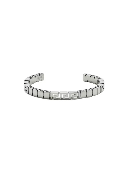 Bratari Silver Bracelet with Greca Motif and Logo Lettering Impressed in Brass for Men