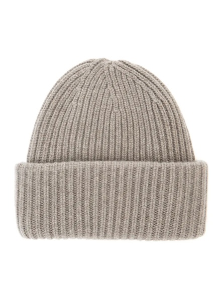 Caciula Beige ribbed beanie with fold-over brim in wool for women