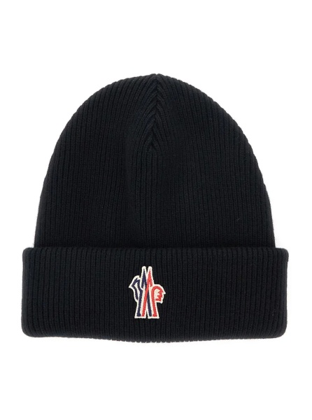 Caciula Black Beanie with Logo Patch on the Front in Wool Woman
