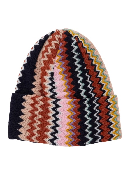 Caciula multicolor Hat with brim and ZigZag motif in wool blend for women