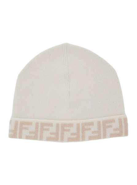 Caciula White Reversible Beanie with FF Edge in Wool Blend for Boy
