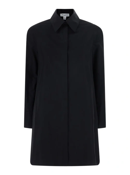 Camasa A-Line Shirt in cotton poplin with collar and long sleeves black for women