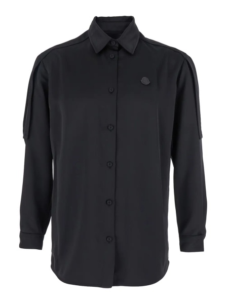Camasa Black Shirt with Classic Collar and Logo Patch on the Chest in Tech Fabric Woman