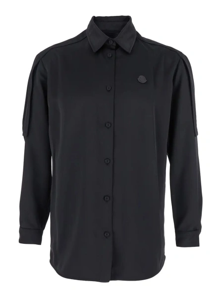 Camasa Black Shirt with Classic Collar and Logo Patch on the Chest in Tech Fabric Woman