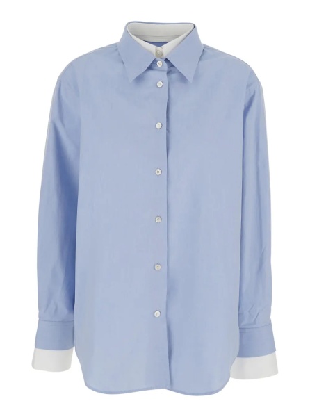Camasa Blue Shirt 'SITARA MELANGE COTTON SHIRTING' with Classic Collar and Long Sleeves in Cotton for Women