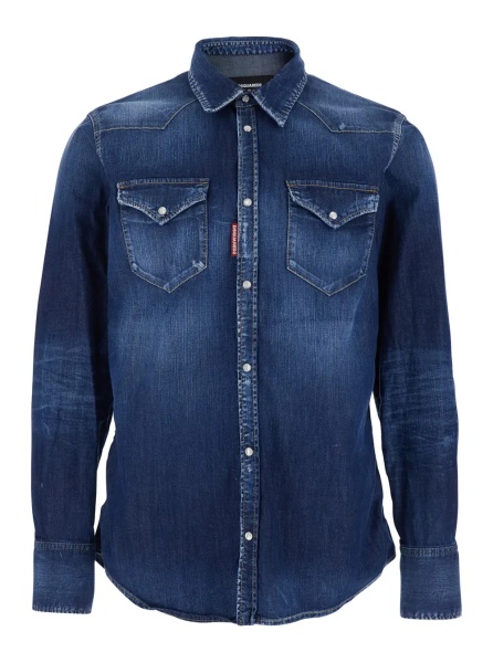 Camasa Blue Shirt with classic collar and two front pockets in denim for men
