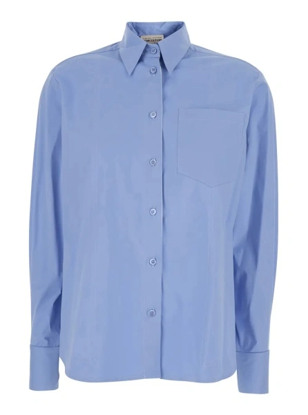 Camasa Blue Stretch Cotton Classic Collar Shirt for Women
