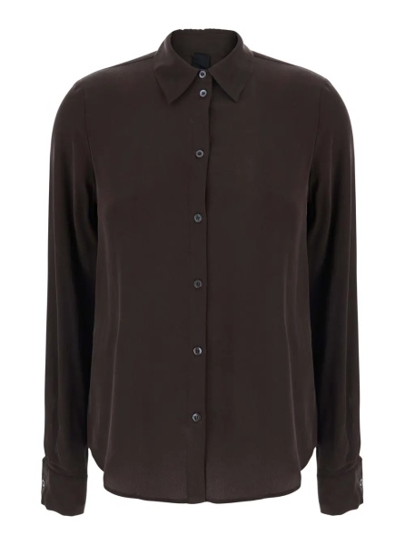 Camasa Brown Shirt with Logo lettering on the Sleeve in repe de Chine for Women