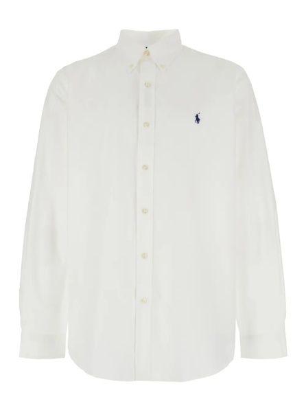 Camasa 'Custom Fit' White Shirt with Button-Down Colllar and Pony Embroidery on the Front in Cotton Popeline Stretch Woman
