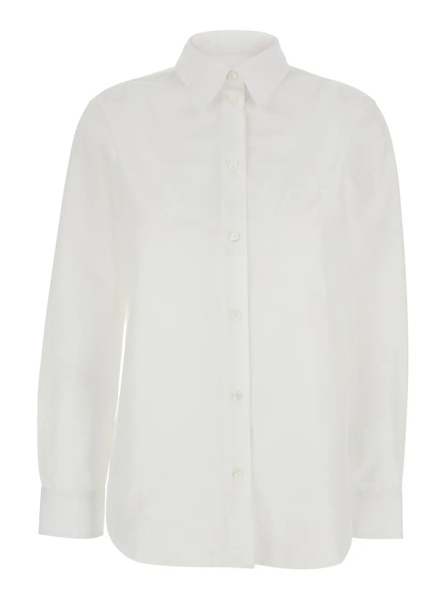 Camasa 'Ellora' White Shirt with Pointed Collar and Tone-on-Tone Embroidered Logo in Cotton Woman