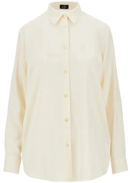 Camasa ETRO alba din jacquard si matase