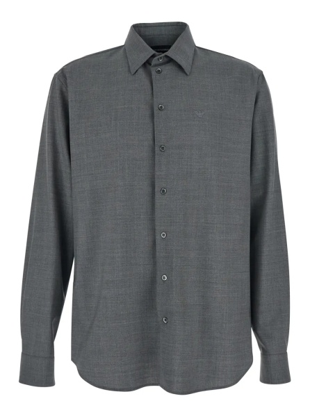 Camasa Grey Shirt with Classic Collar and Logo Embroidery on the Front in Wool for Men