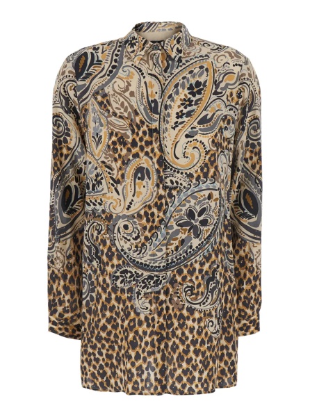 Camasa Multicolor Shirt with classic collar and all-over floral animalier print in silk for women