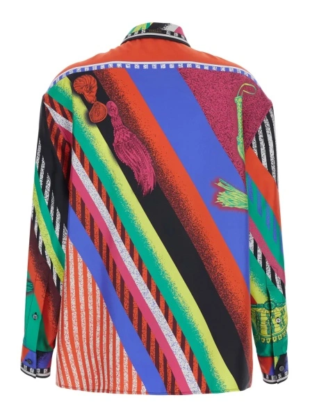Camasa multicolor Shirt with classic collar and all-over print in silk for women