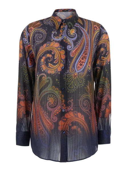 Camasa Multicolor Shirt with classic collar and paisley motif all-over in tech fabric for women
