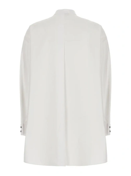 Camasa White Asymmetric Shirt with pleated design on the front and contrasting buttons in cotton for women