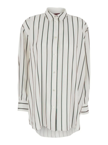 Camasa White Shirt with Classic Collar and All-Over Web Motif In Jacquard Silk for Women