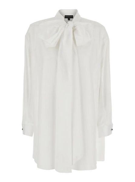 Camasa white Shirt with front knot and striped motif in cotton for women