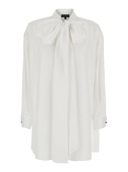 Camasa white Shirt with front knot and striped motif in cotton for women