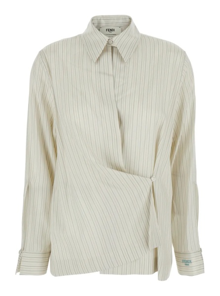 Camasa White Shirt with Point Collar and Asymmetrical Closure in Silk Woman
