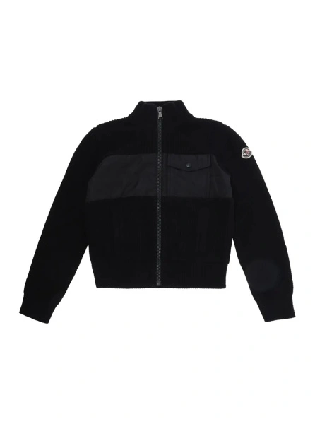 Cardigane Black cardigan with logo patch on the sleeve in Tech Fabric for boys