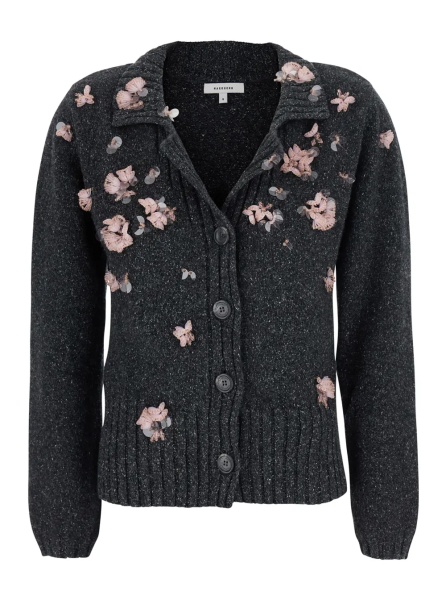 Cardigane Cardigan with beads gray in wool and silk unisex