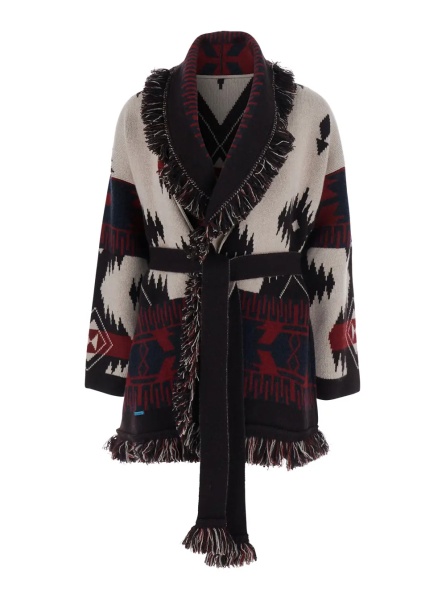 Cardigane 'Icon' Multicolor Cardigan with belt and geometric motif in cashmere for women