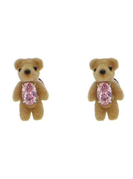 Cercei MINI FLOCKED BEAR Earrings with plush details and beige color for women