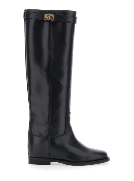 Cizme black Boot with strap and lock in smooth leather woman