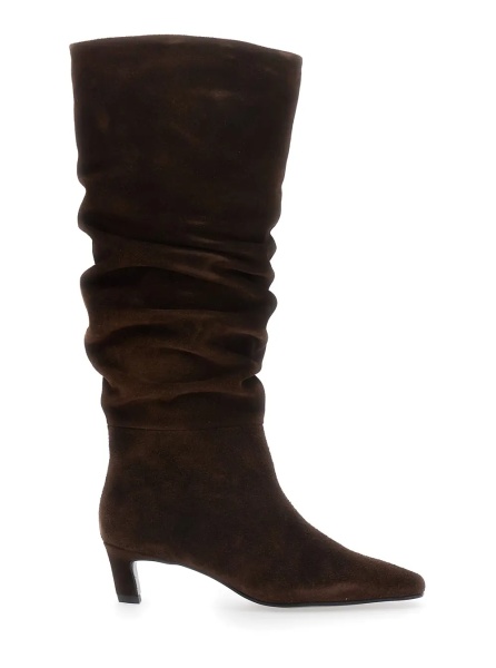 Cizme 'Kalila' Brown Knee-high Boots with Square Toe and Low Heel in Suede for Women