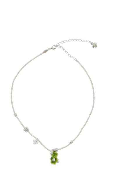 Coliere Necklace 'Pearl Garden' with Bear Pendant in Green