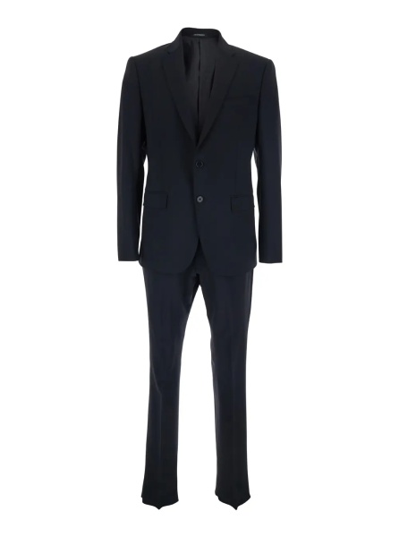 Costum Blue Single-breasted Slim Suit with Notched Revers in Wool for Men