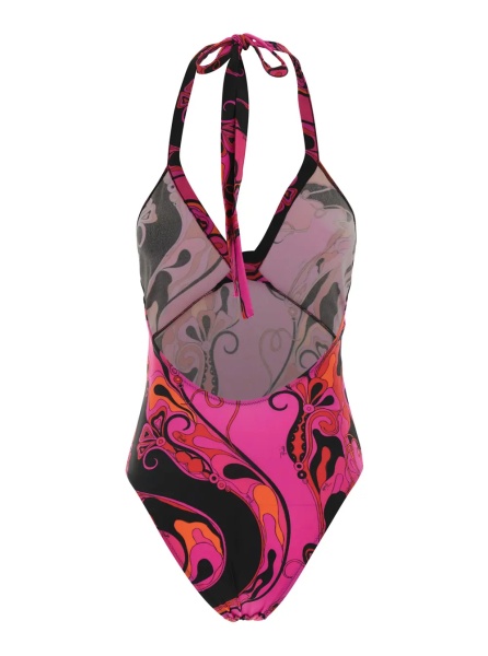Costum de baie Fuchsia Swimsuit with Asymmetric Neckline and All-Over Orchidea Print in Tech Fabric Stretch for Women