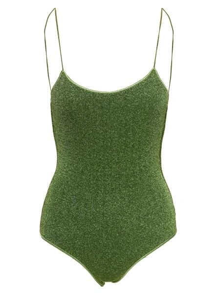 Costum de baie 'Lumière Maillot' Green One-Piece Swimsuit with Deep Back Neckline in Lurex for Women
