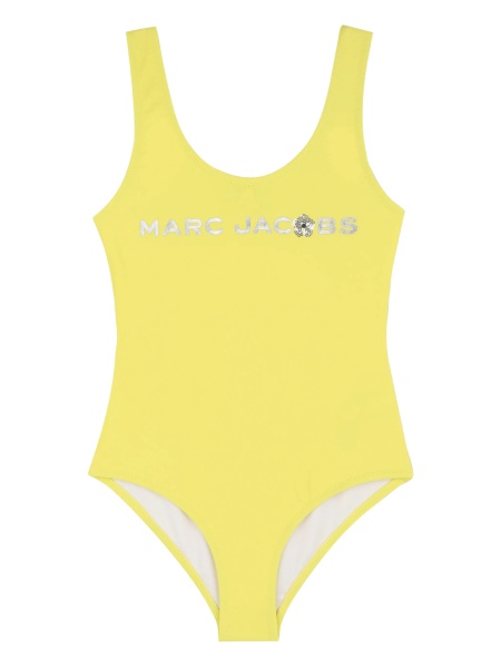 Costum de baie Marc Jacobs galben din bumbac si strasuri