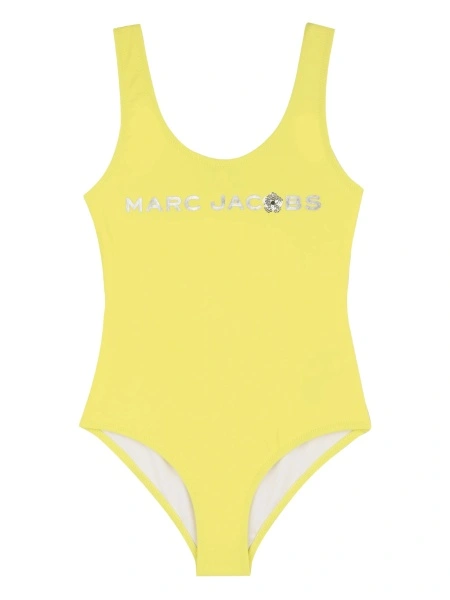 Costum de baie Marc Jacobs galben din bumbac si strasuri