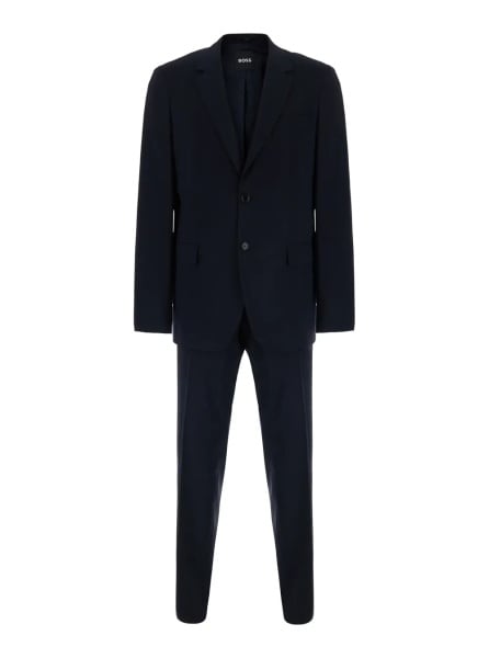 Costum 'Houston' Blue Single-breasted Suit with Notched revers in stretch wool for Men